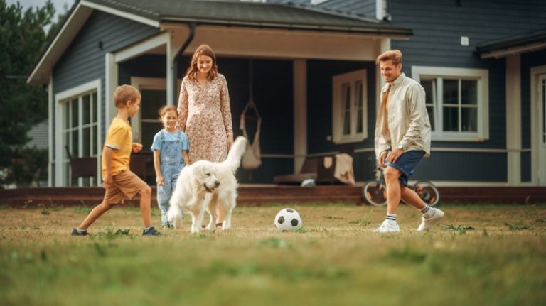 Family playing in yard