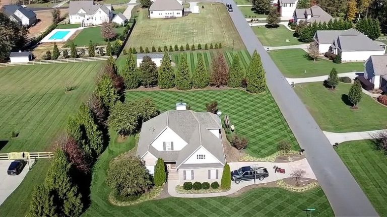 aerial view of plaid lawn