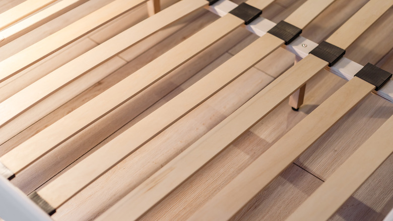 wooden bed slats in bed