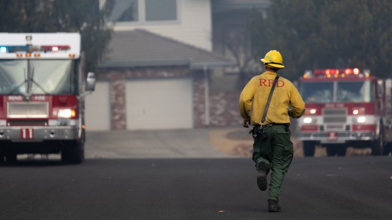 firefighter in residential area