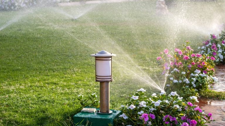 lawn irrigation system spraying water