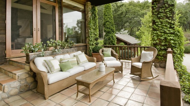 Patio with red ceramic tile