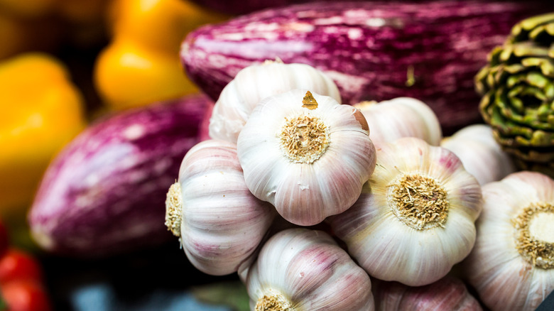 Bundle of garlic at the market