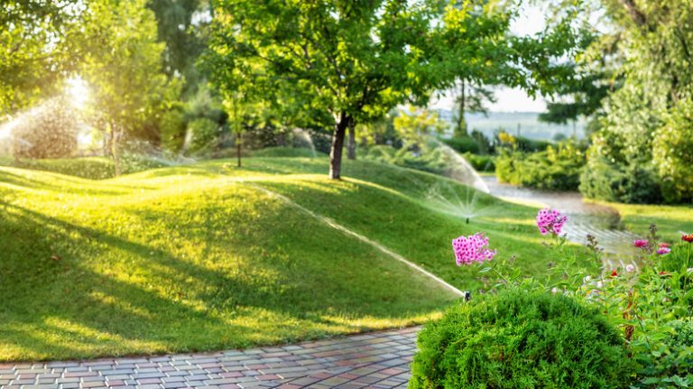 Sprinkler system on sloped lawn