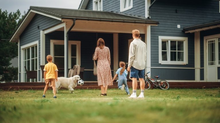 Family playing on grass