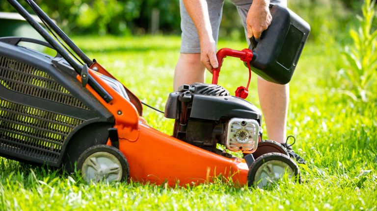 filling lawnmower engine with fuel