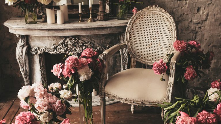 Victorian-style parlor with pink roses