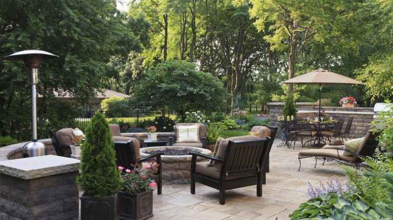 patio with trees and plants