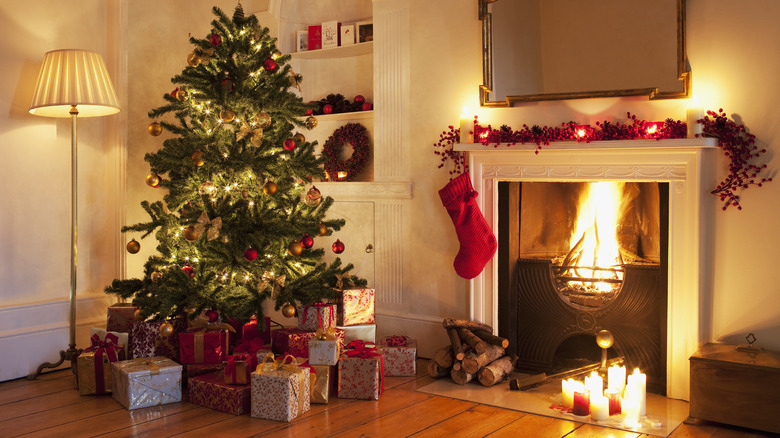 Living room decorated for Christmas