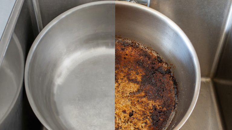 Burnt pan before and after