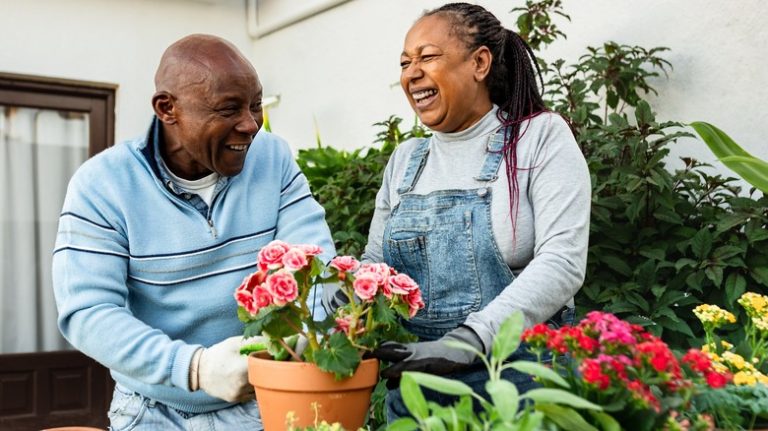 People potting plants